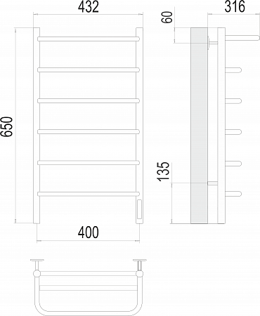 Полка П6 400х650 Электро (quick touch) Полотенцесушитель  TERMINUS Люберцы - фото 3