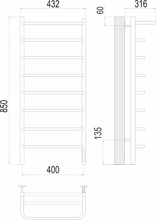 Полка П8 400х850 Электро (quick touch) Полотенцесушитель  TERMINUS Люберцы - фото 3