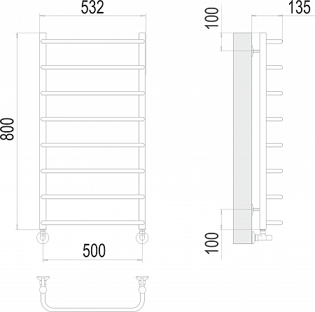 Стандарт П8 500х800  Полотенцесушитель  TERMINUS Люберцы - фото 3