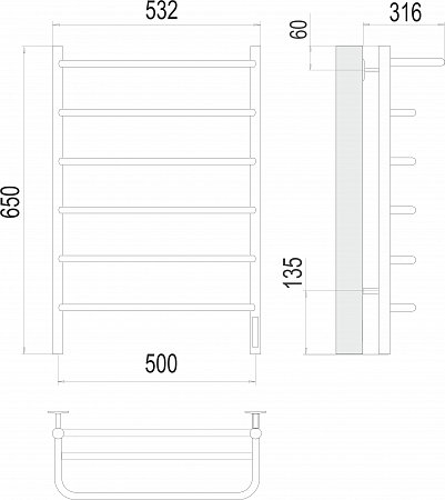 Полка П6 500х650 Электро (quick touch) Полотенцесушитель  TERMINUS Люберцы - фото 3
